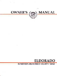 1989 Cadillac Eldorado Owner's Manual