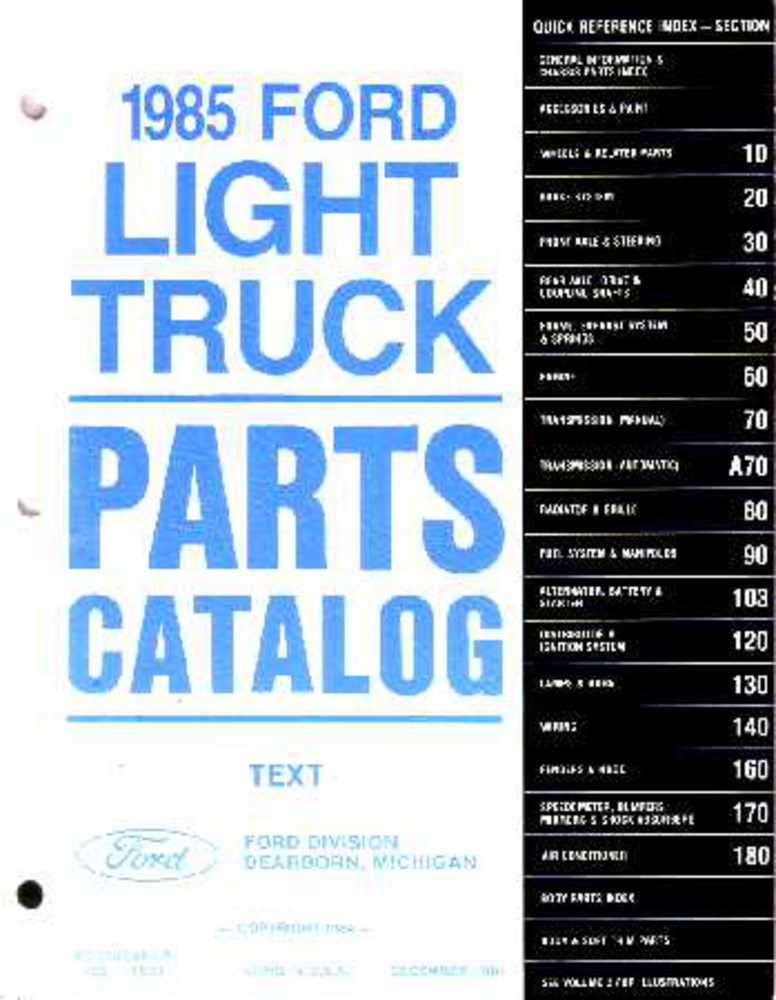 1985 Ford Truck Bronco Econoline Part Numbers Book Interchange Illustrations
