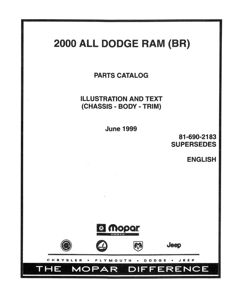 2000 Dodge Truck BR Part Numbers Book List Guide Interchange Drawings
