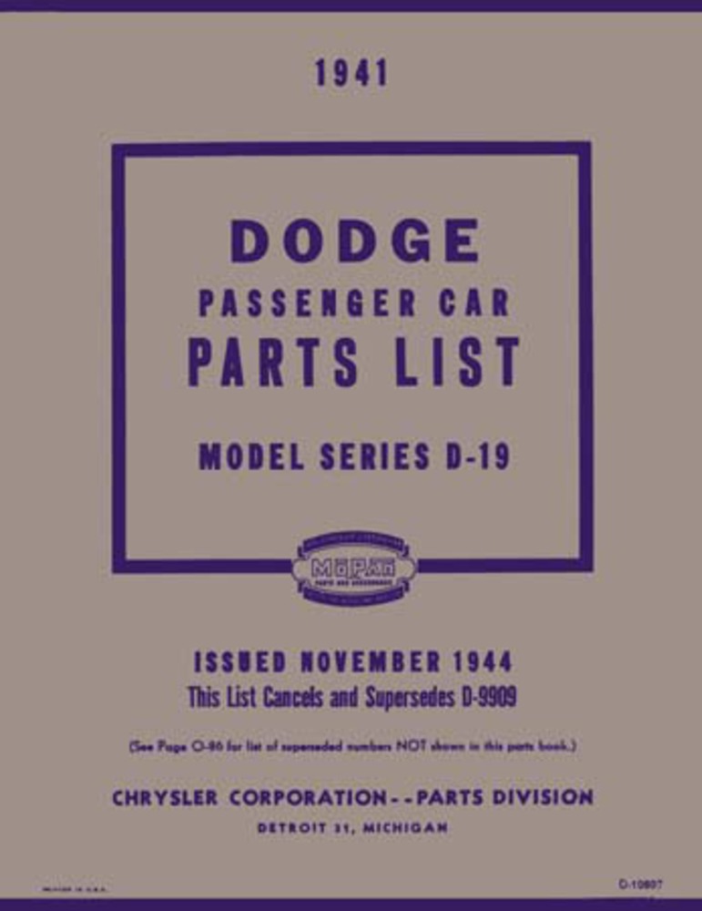1941 Dodge Part Numbers Book List Guide Catalog Interchange Factory OEM