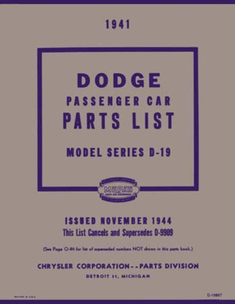 1941 Dodge All Models Parts Book