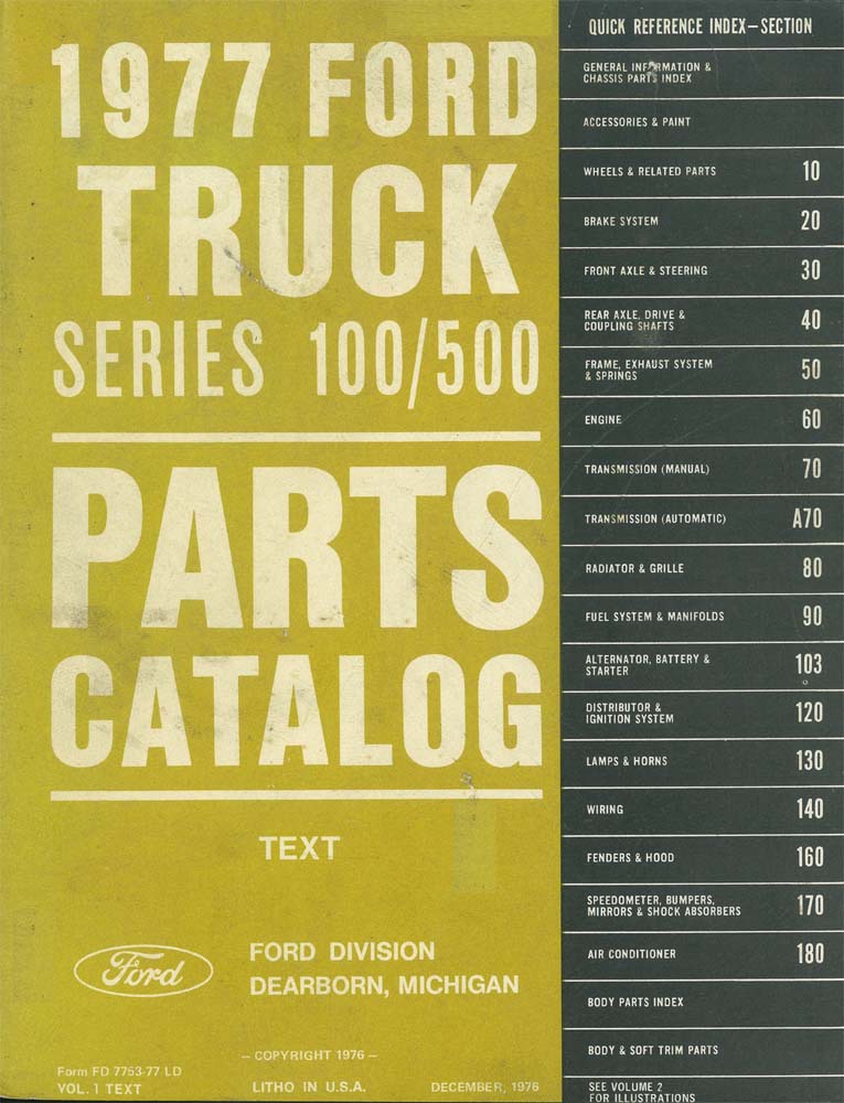 1977 Ford Truck 100-500 Part Numbers Book List Catalog Manual Interchange OEM
