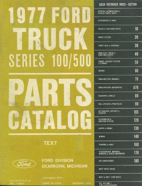 1977 Ford Truck 100-500 Series Parts Book