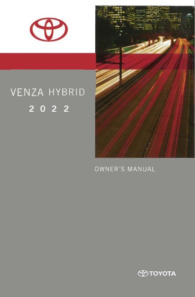 2022 Toyota VENZA HYBRID Owner's Manual