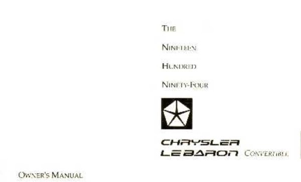 1994 Chrysler Lebaron Convertible Owner's Manual