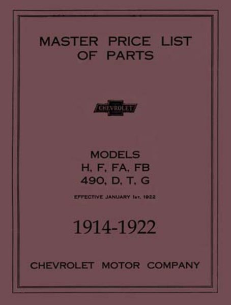 1914 1920 1921 1922 Chevrolet Parts Numbers Book List Guide Catalog Interchange