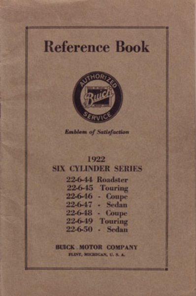 1922 Buick 6 Cylinder Owner's Manual