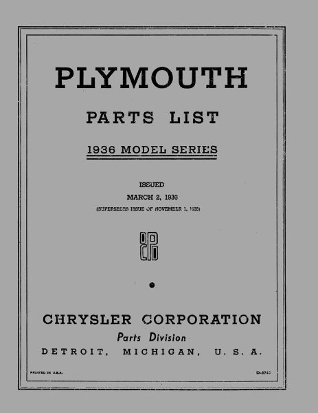 1936 Plymouth P1 Business Line, P2 Deluxe Parts Book