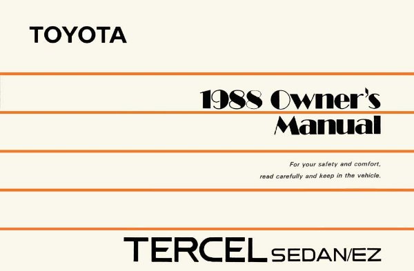 1988 Toyota Tercel Sedan / EZ Owner's Manual