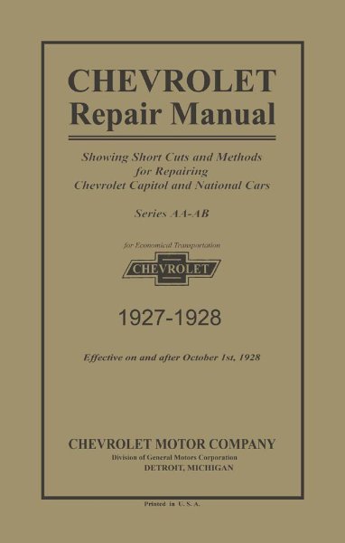 1927–1928 Chevrolet All Car Models Factory Shop Service Manual