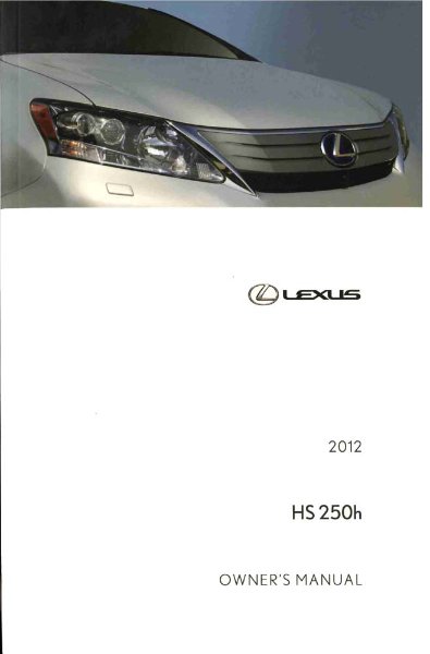 2012 Lexus HS 250h Owner's Manual
