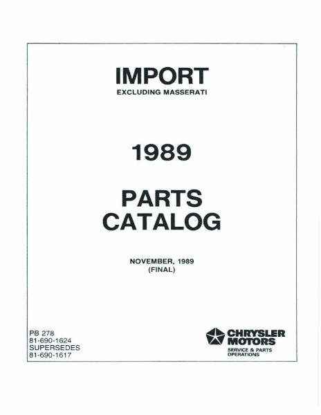 1989 MoPar CHRYSLER, DODGE, DODGE TRUCK, PLYMOUTH, MITSUBISHI Parts Book