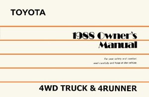 1988 Toyota Pickup (4WD), 4Runner (4WD) Owner's Manual