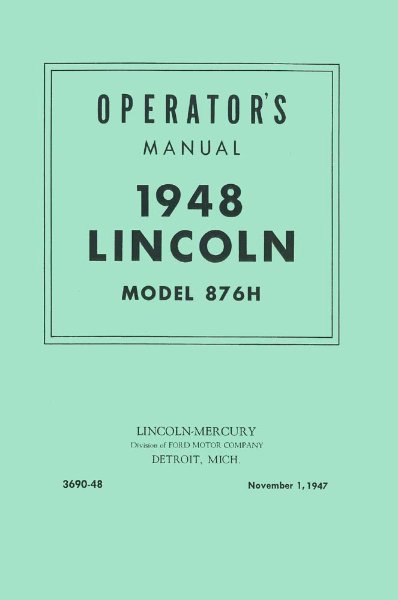 1948 Lincoln 876H Series Owner's Manual