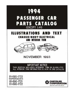 1994 MoPar CHRYSLER, DODGE, PLYMOUTH - NO LH Parts Book