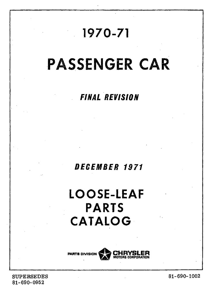 1970 1971 Chrysler Plymouth Dodge Part Numbers Book Interchange Illustrations