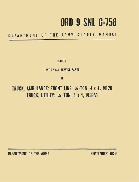 1952–1957 Jeep M38A1/M170 Parts Book