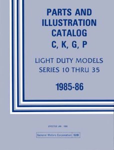 1985–1986 Chevrolet CK 10-30 G, P SERIES Parts Book