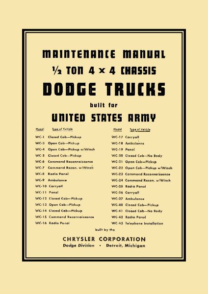 1961 Dodge WC Series - Military Vehicels Owner's Manual