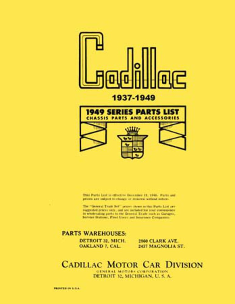 1945 1946 1947 1948 1949 Cadillac Part Numbers Book List Interchange Drawing OEM