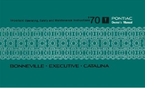 1970 Pontiac Bonneville, Catalina, Executive Owner's Manual