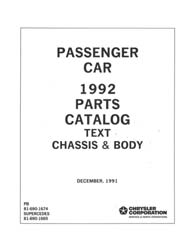1992 MoPar CHRYSLER, DODGE, PLYMOUTH Parts Book