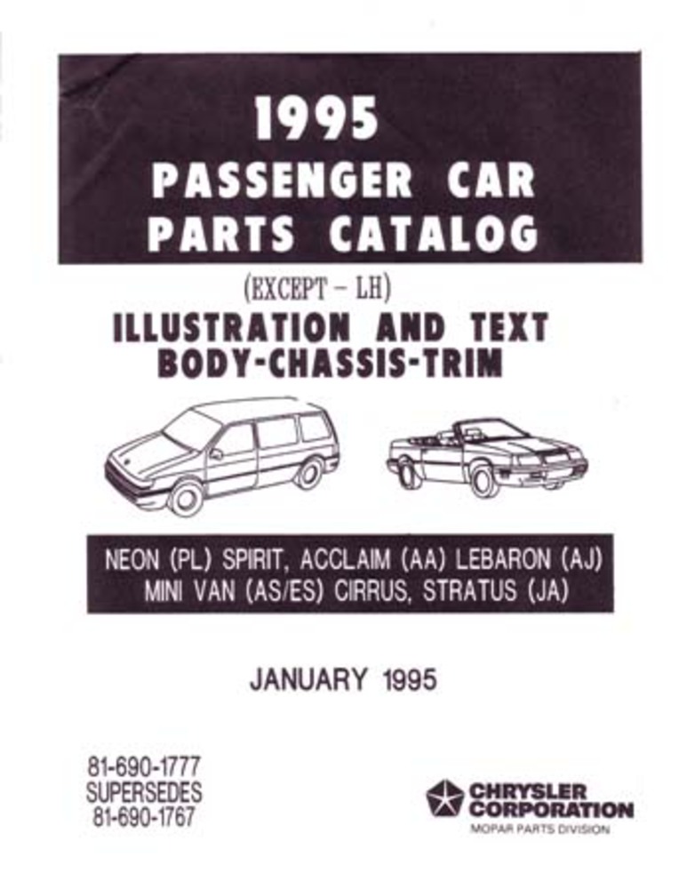 1995 Mopar Chrysler Dodge Plymouth Parts Numbers Book List Catalog Interchange