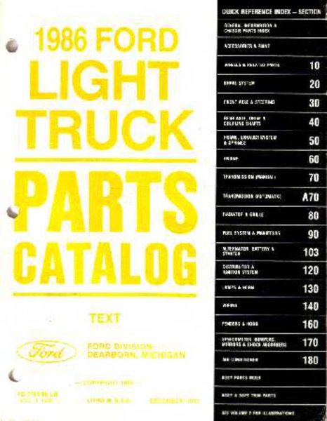 1986 Ford Truck F-150, F-250, F-350 Parts Book