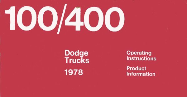 1978 Dodge 100/400 Truck Owner's Manual
