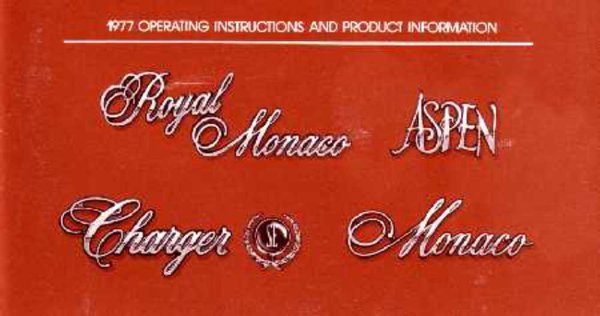 1977 Dodge Royal, Charger, Aspen, Monaco Owner's Manual