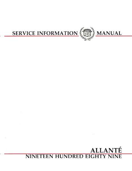 1989 Cadillac Allante Factory Shop Service Manual