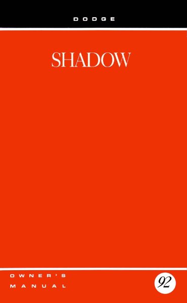 1992 Dodge Shadow Owner's Manual