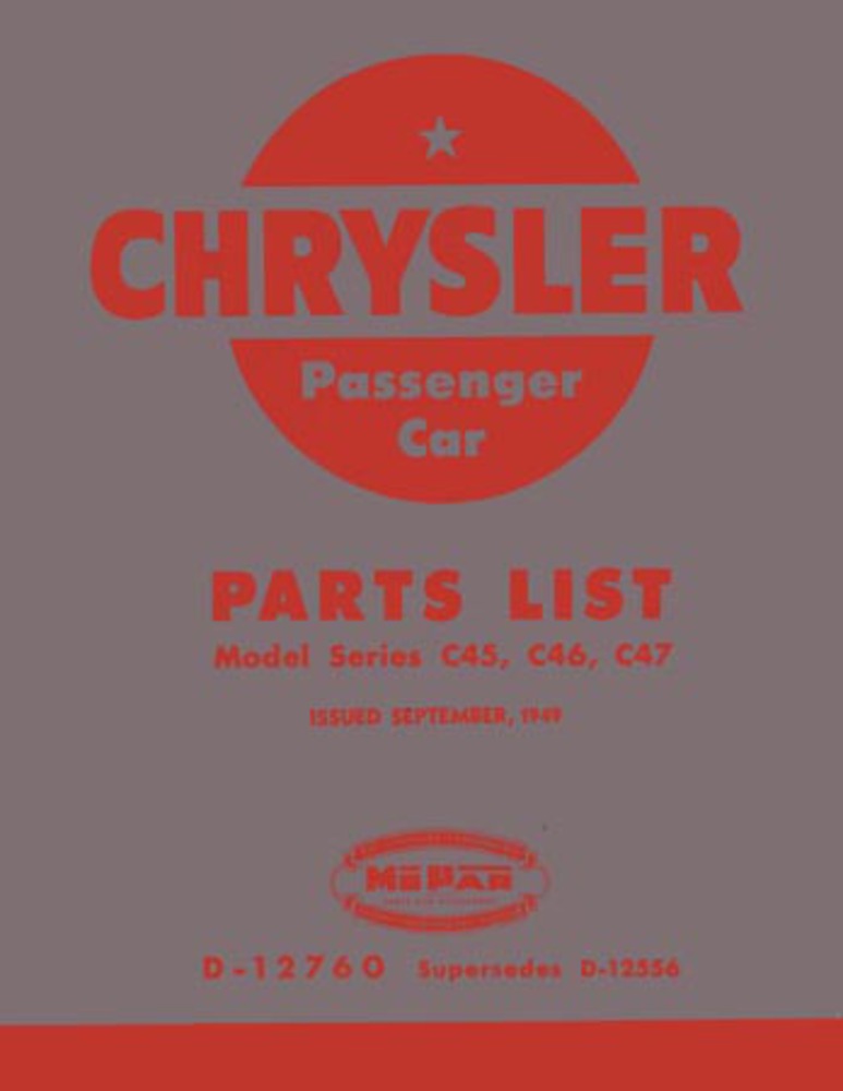 1949 Chrysler Part Numbers Book List Catalog Interchange Drawings