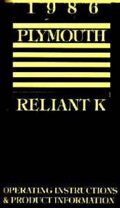 1986 Plymouth Reliant K Owner's Manual