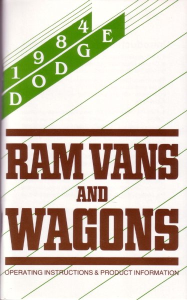 1984 Dodge Ram Van, Ram Wagon Owner's Manual
