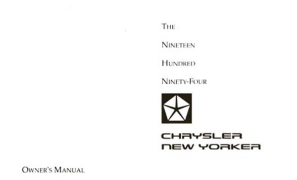 1994 Chrysler New Yorker Owner's Manual