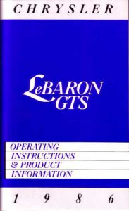 1986 Chrysler Lebaron GTS Owner's Manual