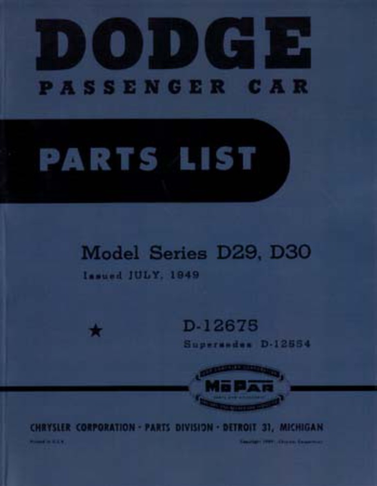 1949 Dodge D29 D30 Part Numbers Book List Catalog Interchange Drawings