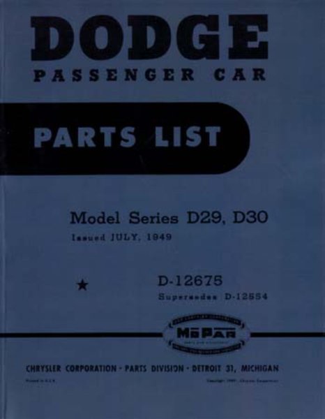 1949 Dodge D29 D30 Parts Book