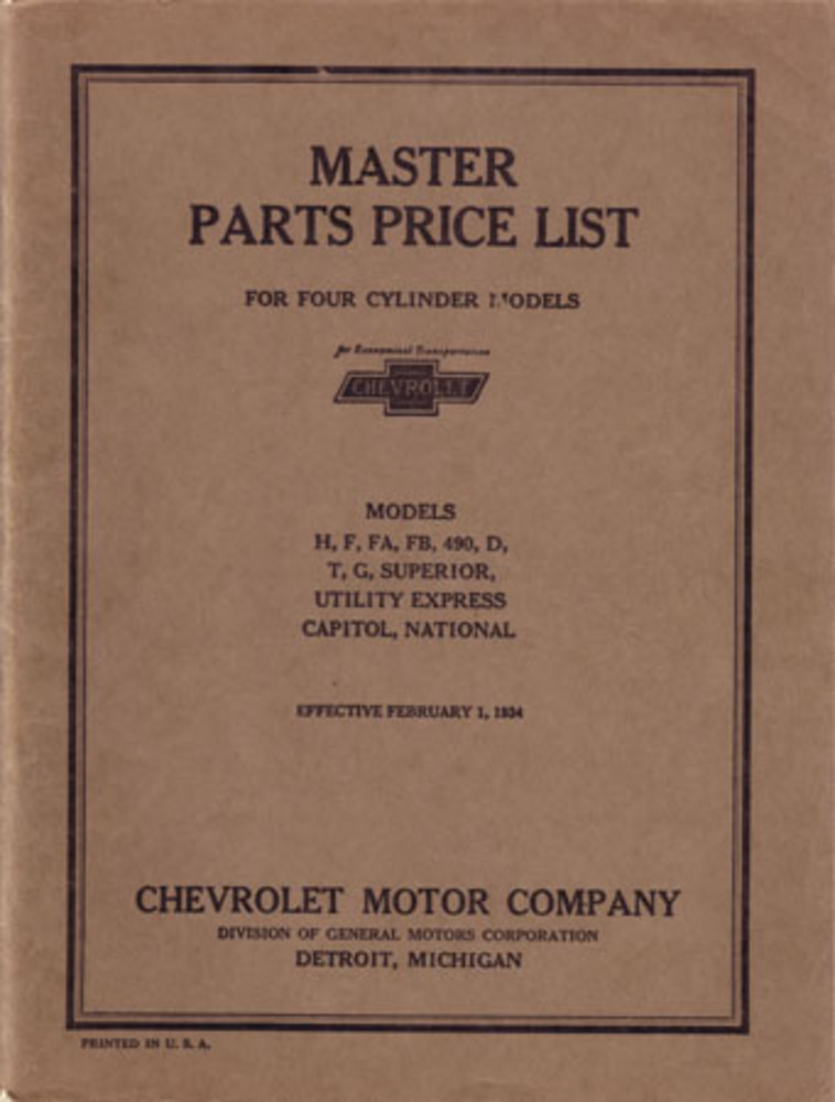 1916 1926 1927 1928 Chevrolet 4 Cyl Parts Numbers Book List Guide Interchange