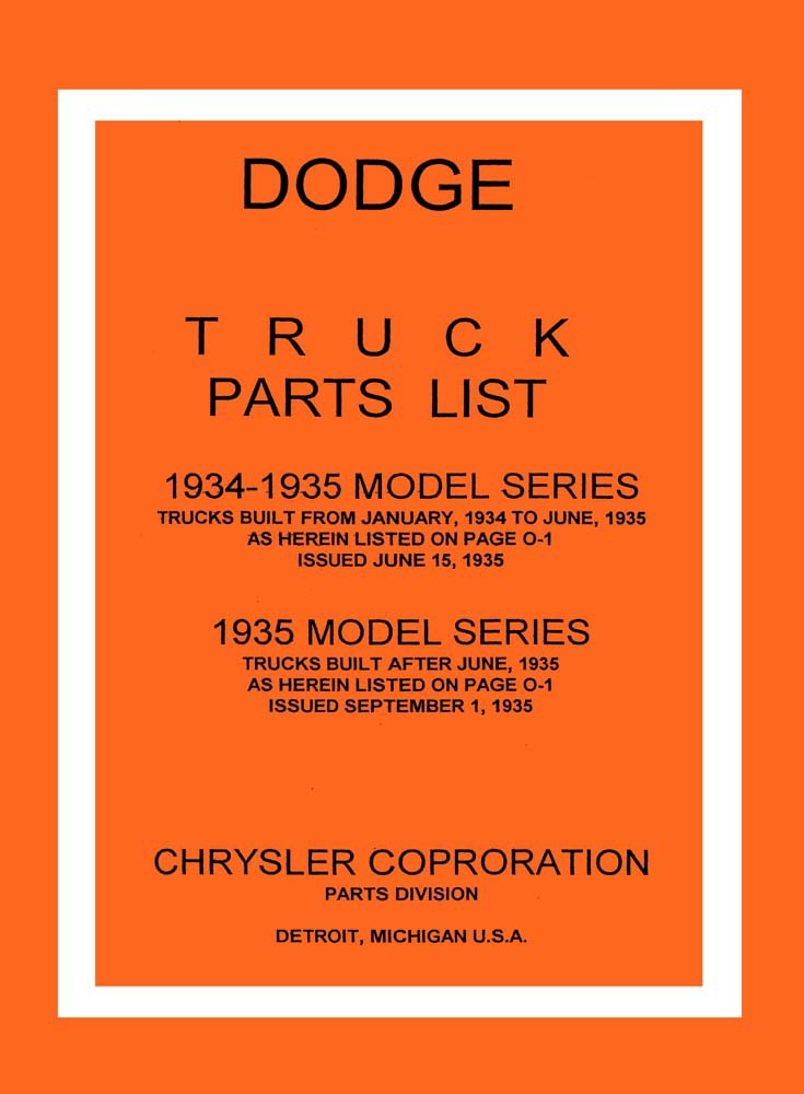 1934 1935 Dodge Truck Parts Numbers Book List Interchange Drawings OEM