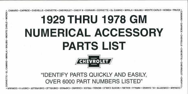 1929 1939 1949 1959 1969 1978 Chevrolet Accessories Parts Numbers Book List