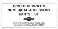 1929 1939 1949 1959 1969 1978 Chevrolet Accessories Parts Numbers Book List