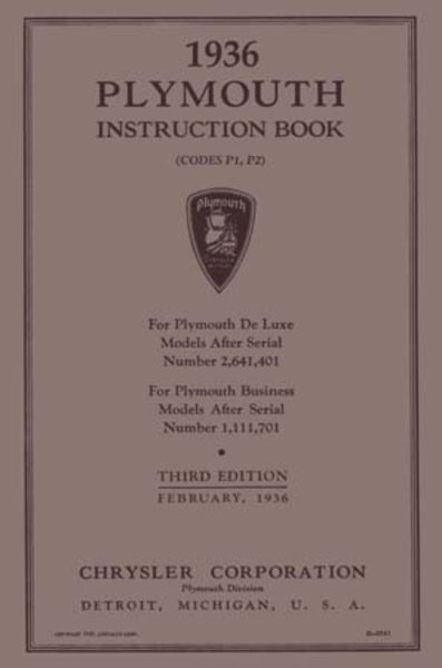 1936 Plymouth P1 Business Line, P2 Deluxe Owner's Manual