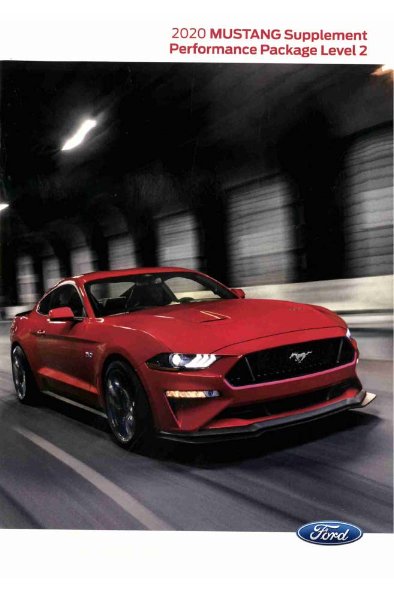 2020 Ford Mustang Performance Package Level 2 Supplement ONLY Owner's Manual