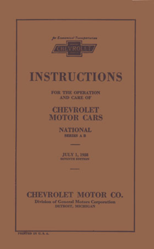 1928 Chevrolet Owners Manual User Guide