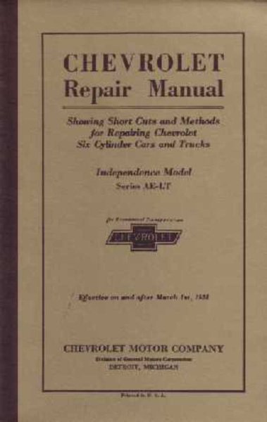 1931 Chevrolet AE Independence Truck Factory Shop Service Manual