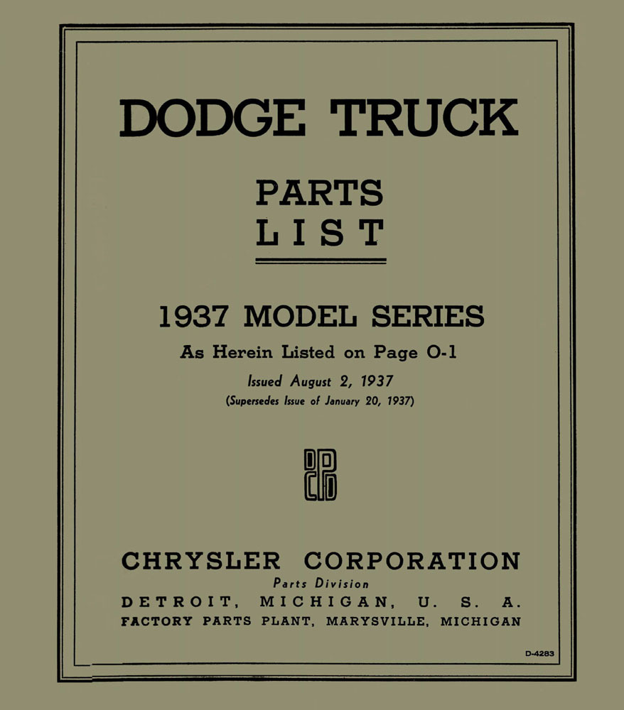 1937 Dodge Truck Part Numbers Book List Guide Catalog Interchange