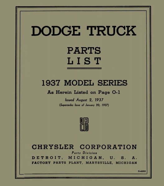1937 Dodge Deluxe, Truck Parts Book
