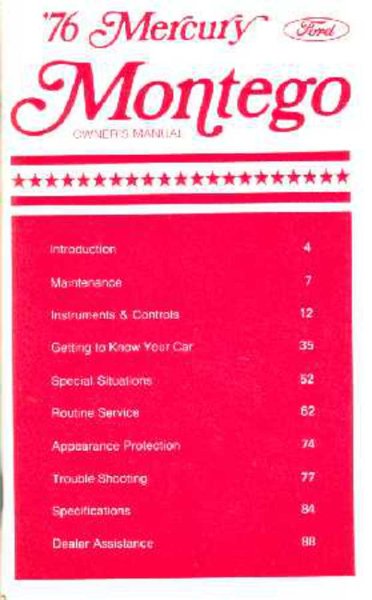 1976 Mercury Montego Owner's Manual